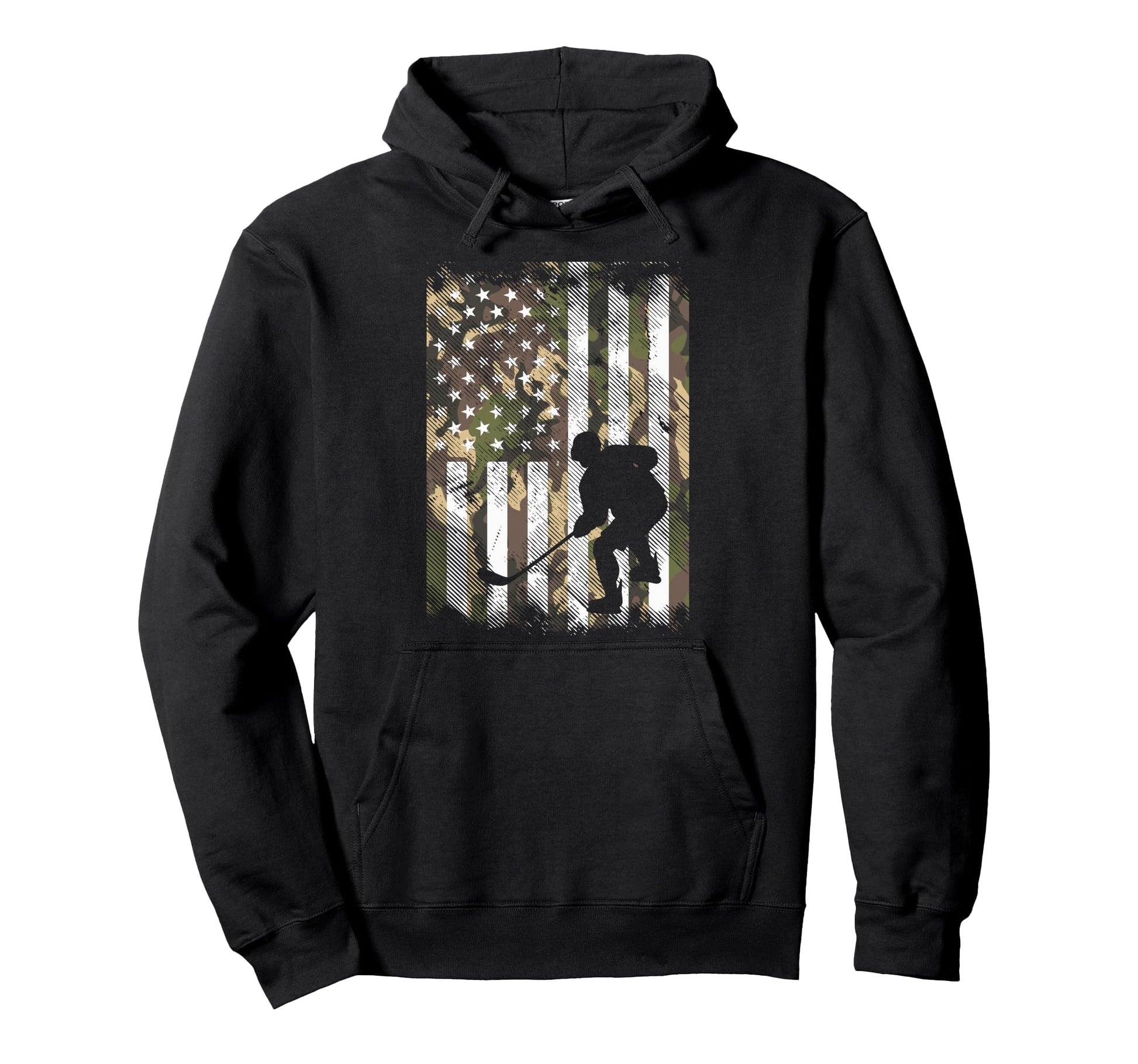 Camo Us Flag Ice Hockey Patriotic Player Hoodie - Graphic Print for Adults - T-Shirt, Sweatshirt, Hoodie