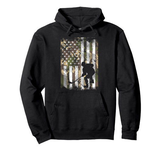 Camo Us Flag Ice Hockey Patriotic Player Hoodie - Graphic Print for Adults - T-Shirt, Sweatshirt, Hoodie