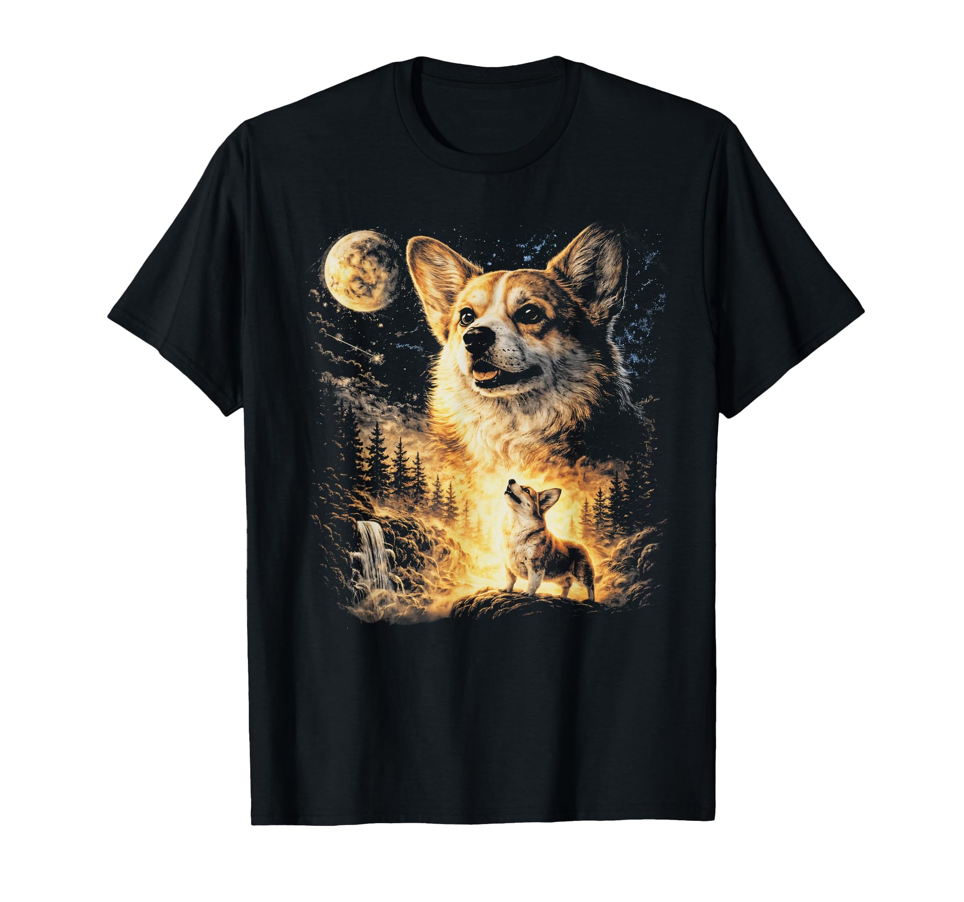 90S Corgi Howling To Moon Funny Corgi T-Shirt - Minimalist Print Men Women - T-Shirt, Sweatshirt, Hoodie