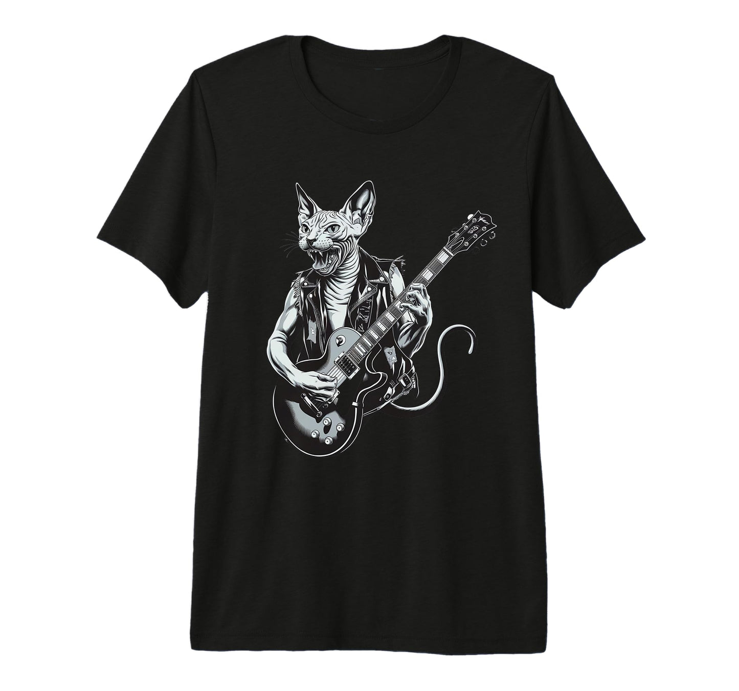 Rock Cat Playing Guitar Sphynx T-Shirt - Casual Everyday Wear Men Women - T-Shirt, Sweatshirt, Hoodie