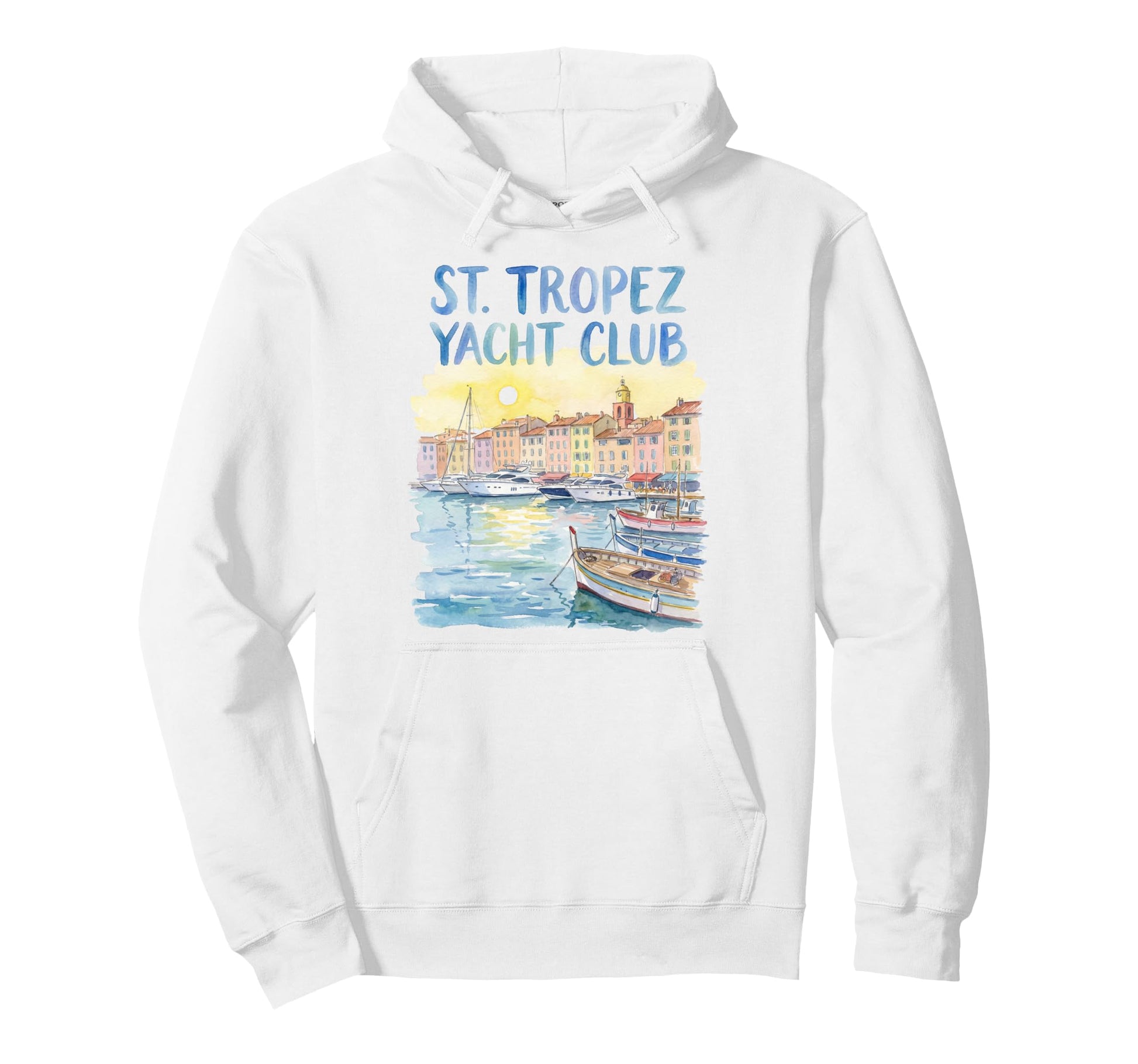 St Tropez Yacht Club Watercolor Hoodie - Unique Graphic Unisex - T-Shirt, Sweatshirt, Hoodie