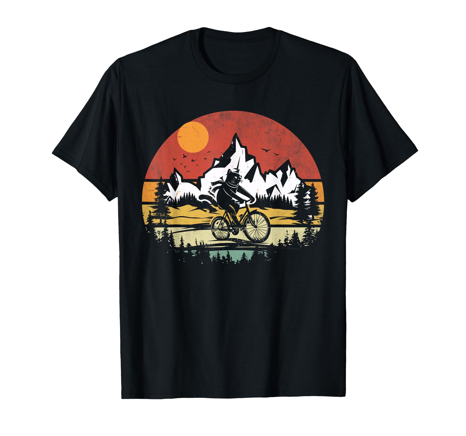 Funny Cat Riding Bicycle Mountain Biking T-Shirt - Minimalist Print Unisex - T-Shirt, Sweatshirt, Hoodie