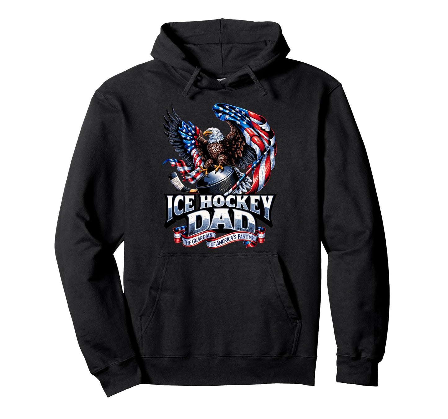 Proud Ice Hockey Dad American Flag Hoodie - Graphic Print for Adults - T-Shirt, Sweatshirt, Hoodie