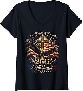 Women's One Nation Under God America 250 Anniversary Eagle Christian V-Neck T-Shirt Unisex T-shirt, Sweatshirt, Hoodie, Long Sleeve Tee - T-Shirt, Sweatshirt, Hoodie