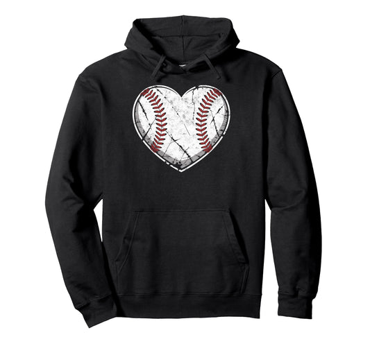 Baseball Ball Heart Player Coach Dad Hoodie - Fun Novelty Design Men Women - T-Shirt, Sweatshirt, Hoodie