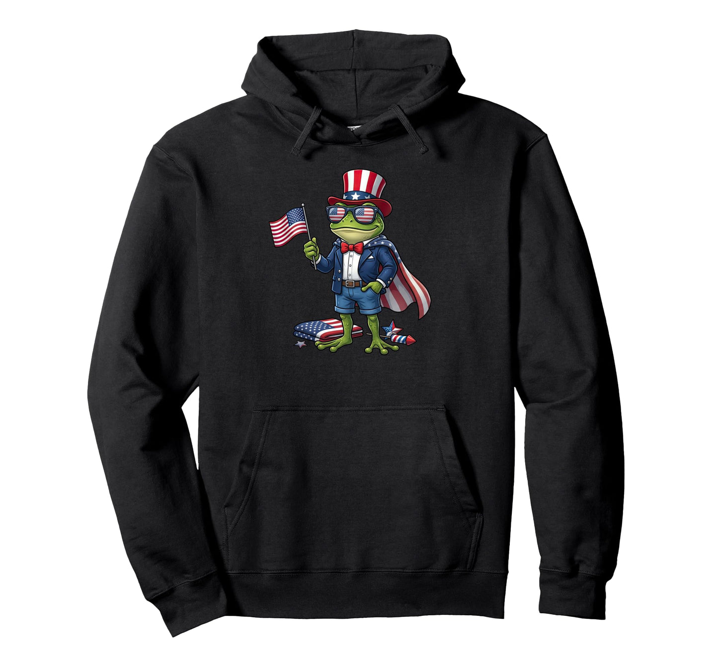 Funny Frog American Usa Flag Hoodie - Fun Novelty Design for Adults - T-Shirt, Sweatshirt, Hoodie