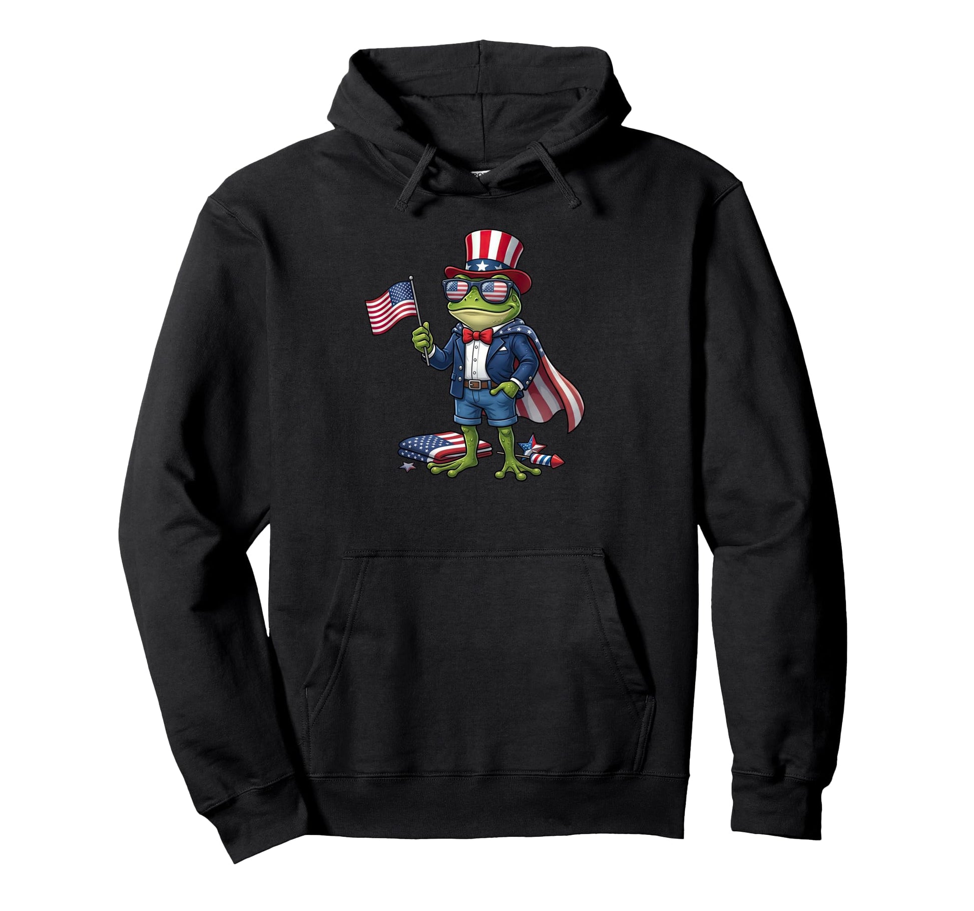 Funny Frog American Usa Flag Hoodie - Fun Novelty Design for Adults - T-Shirt, Sweatshirt, Hoodie