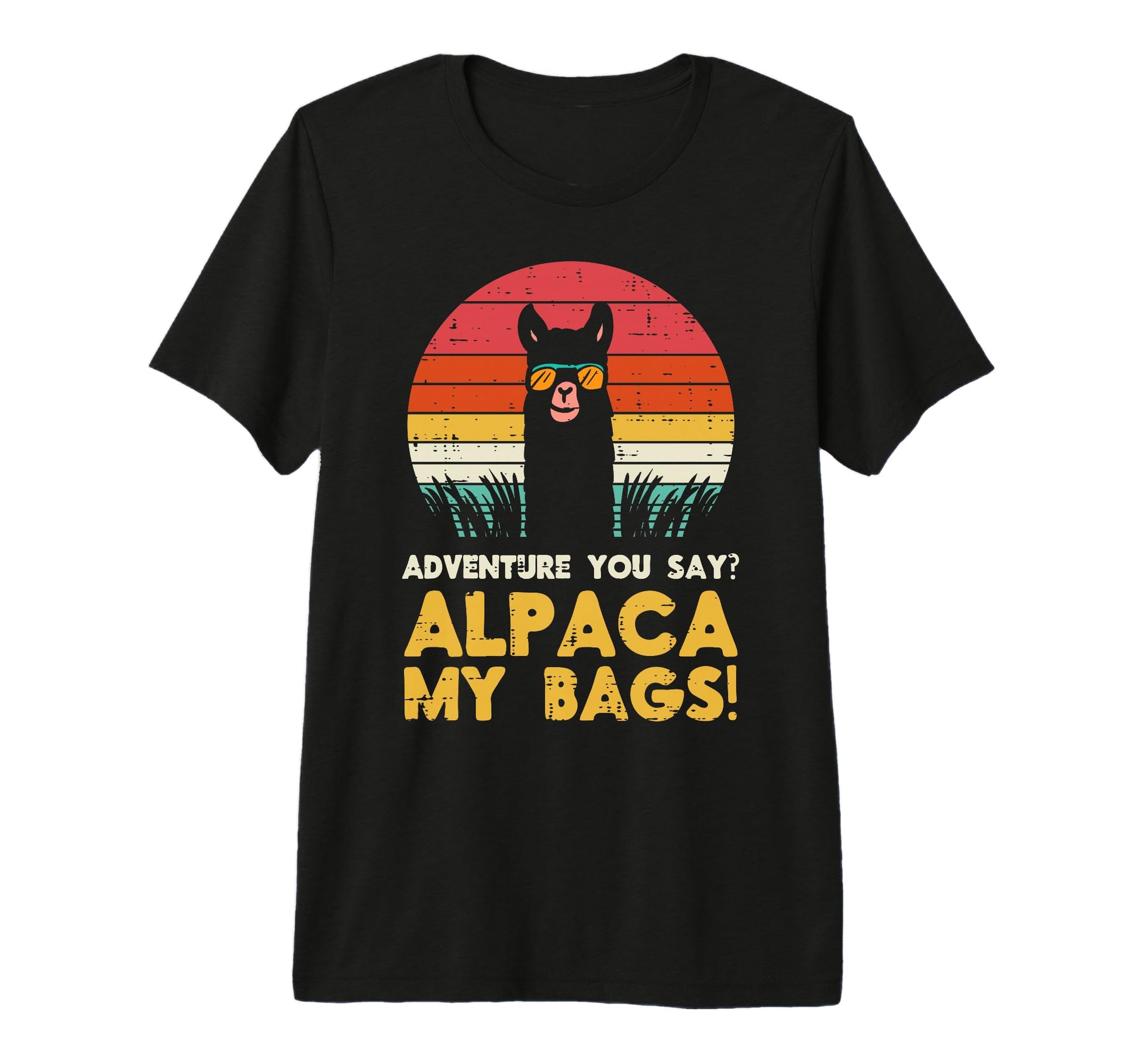 Adventure Alpaca My Bags Sunset T-Shirt - Casual Everyday Wear Unisex - T-Shirt, Sweatshirt, Hoodie
