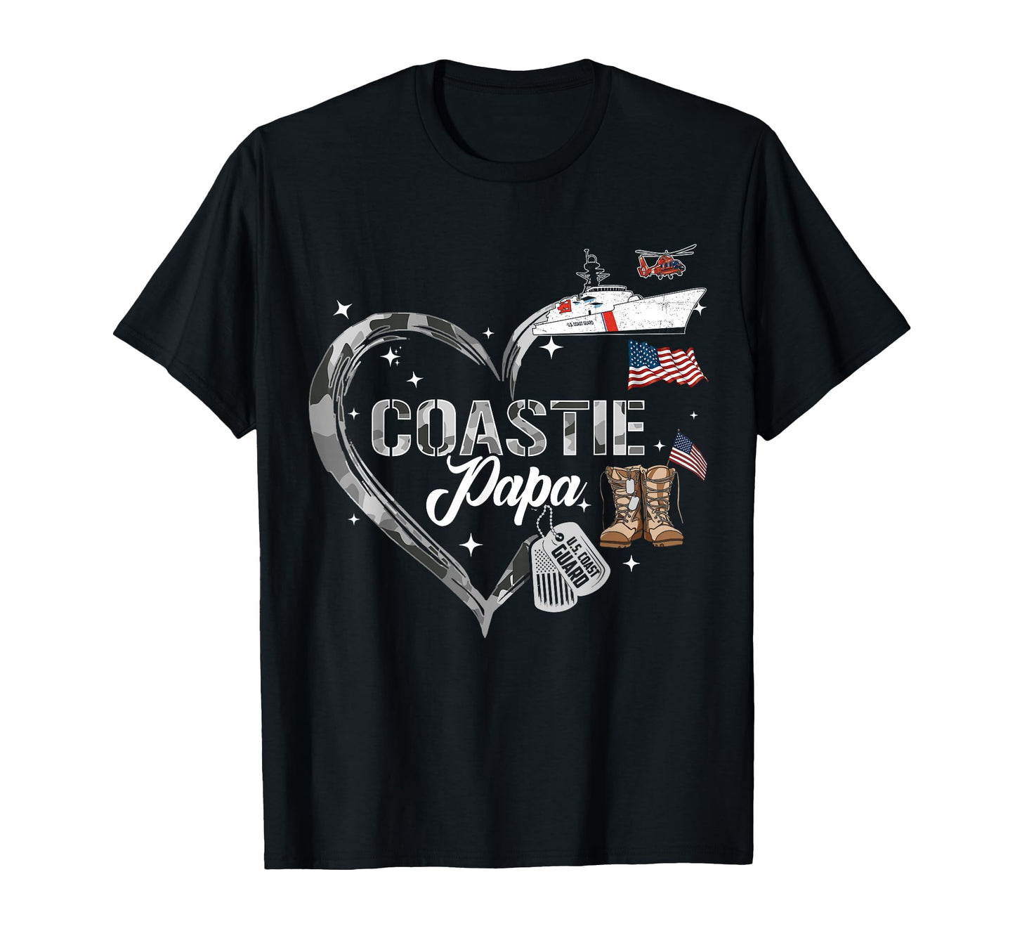 Proud Coastie Papa Camo Heart Coast Guard T-Shirt - Trendy Graphic Unisex - T-Shirt, Sweatshirt, Hoodie