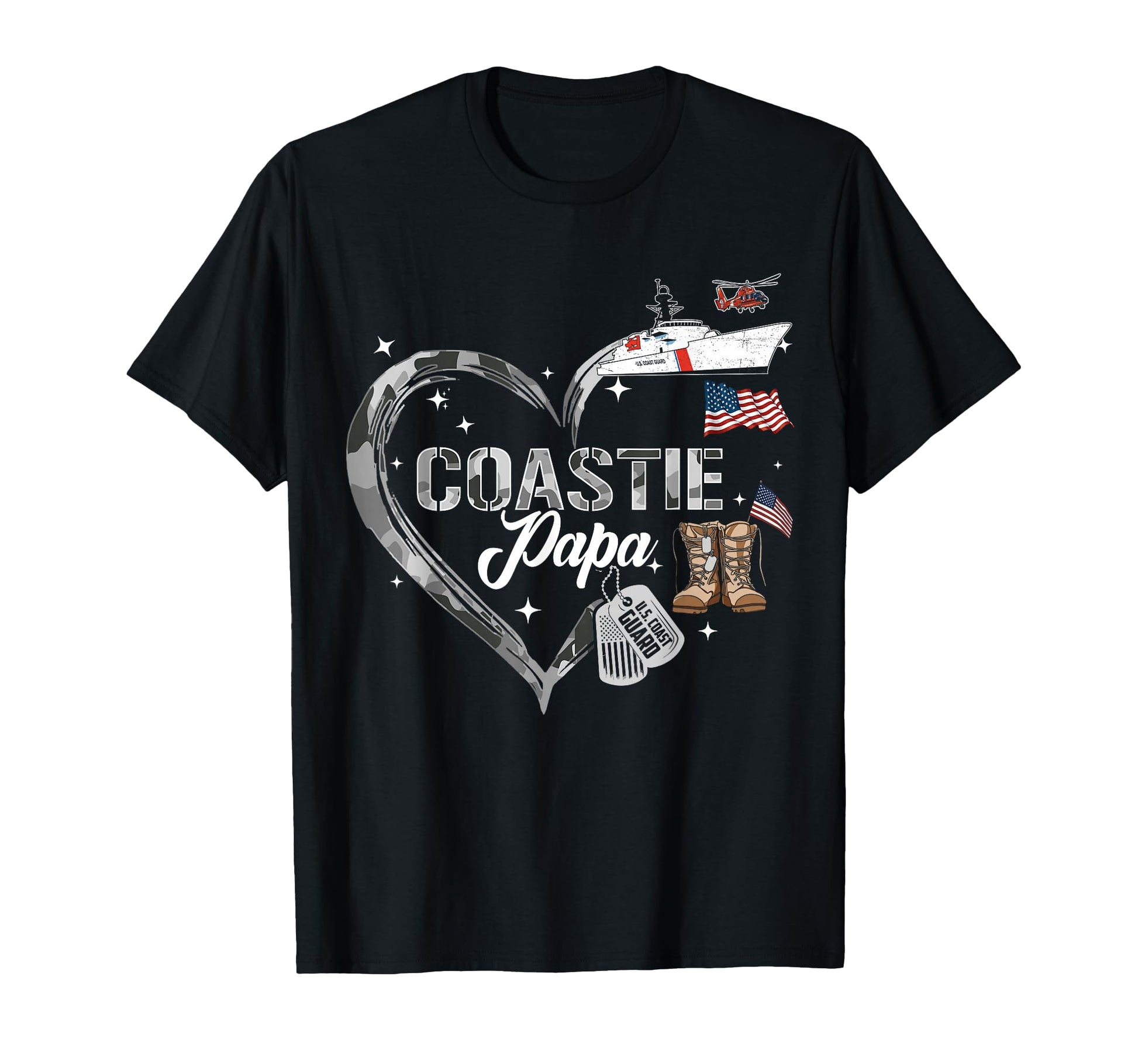 Proud Coastie Papa Camo Heart Coast Guard T-Shirt - Trendy Graphic Unisex - T-Shirt, Sweatshirt, Hoodie