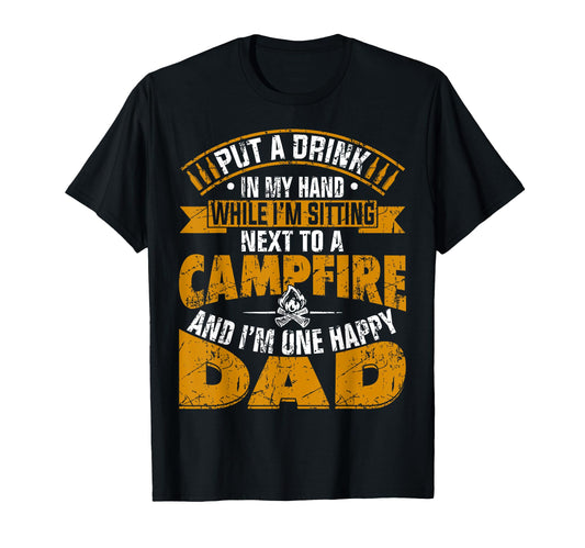 Campfire And Drink Hand Happy Camping T-Shirt - Unique Graphic for Adults - T-Shirt, Sweatshirt, Hoodie