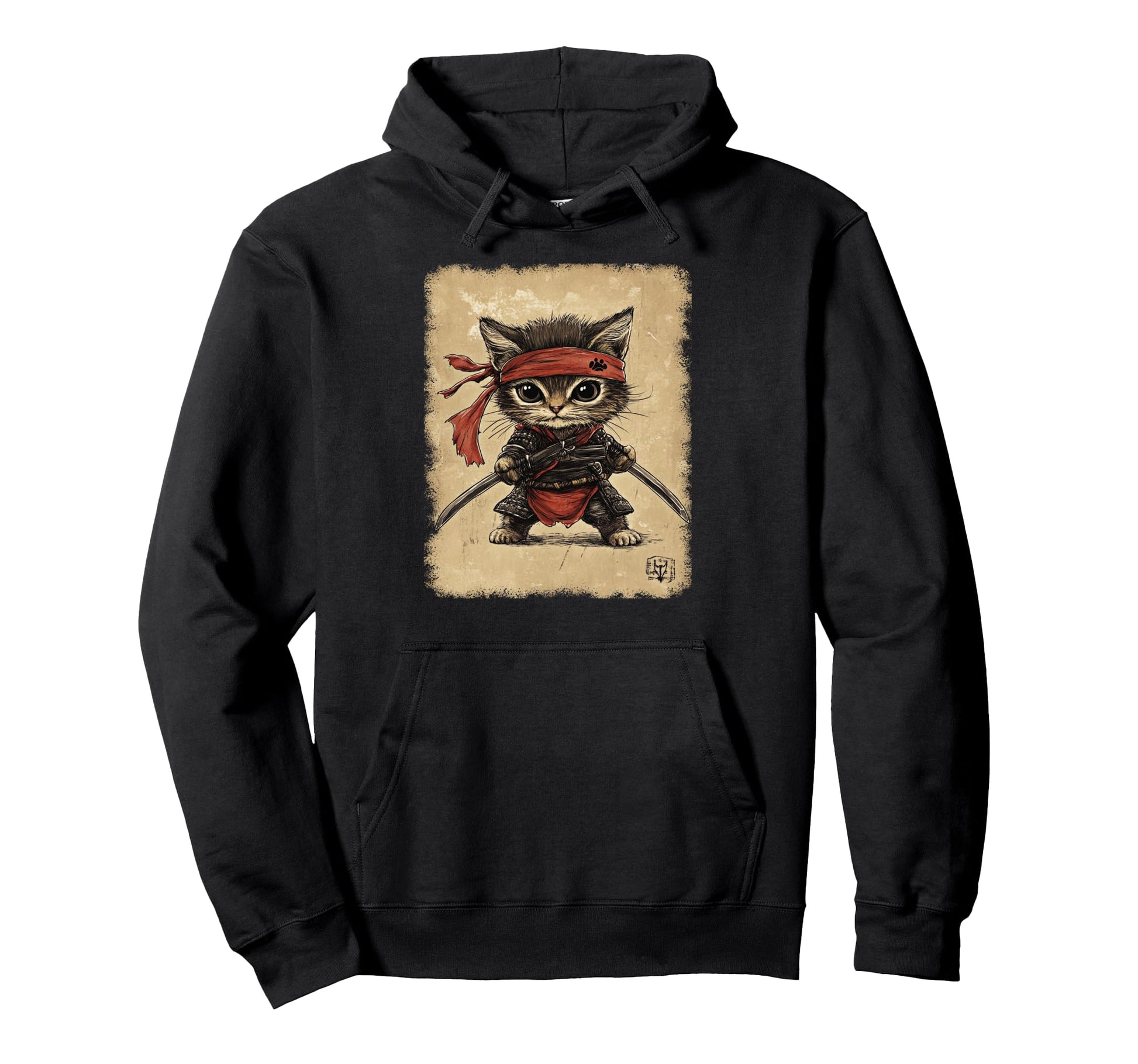 Japanese Samurai Kitten Kawaii Ninja Cat Hoodie - Novelty Apparel Unisex - T-Shirt, Sweatshirt, Hoodie