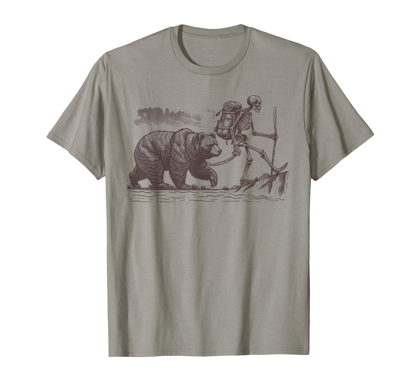 Skeleton Bear Camping Fishing T-Shirt - Fun Novelty Design for Adults - T-Shirt, Sweatshirt, Hoodie