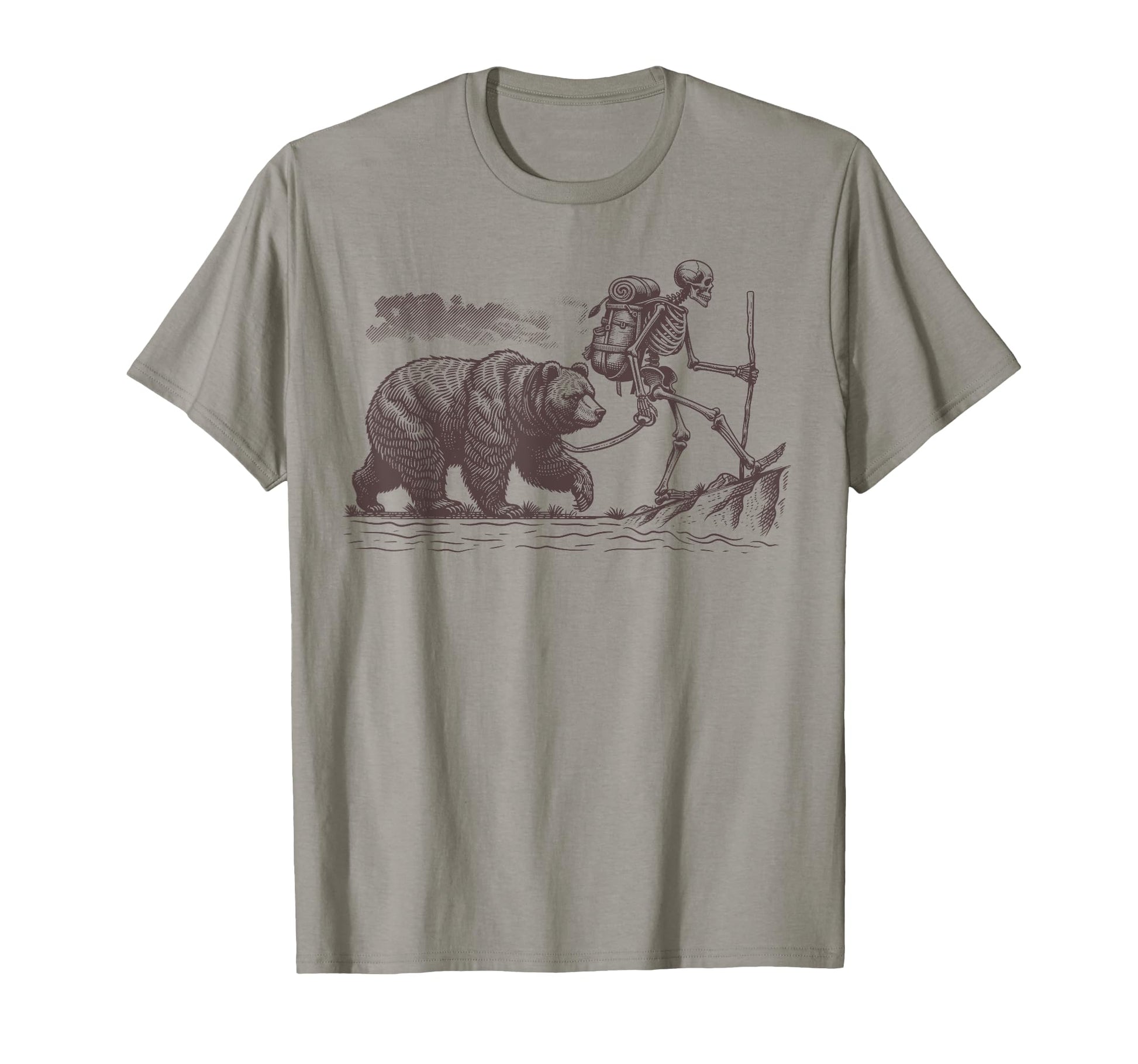 Skeleton Bear Camping Fishing T-Shirt - Fun Novelty Design for Adults - T-Shirt, Sweatshirt, Hoodie