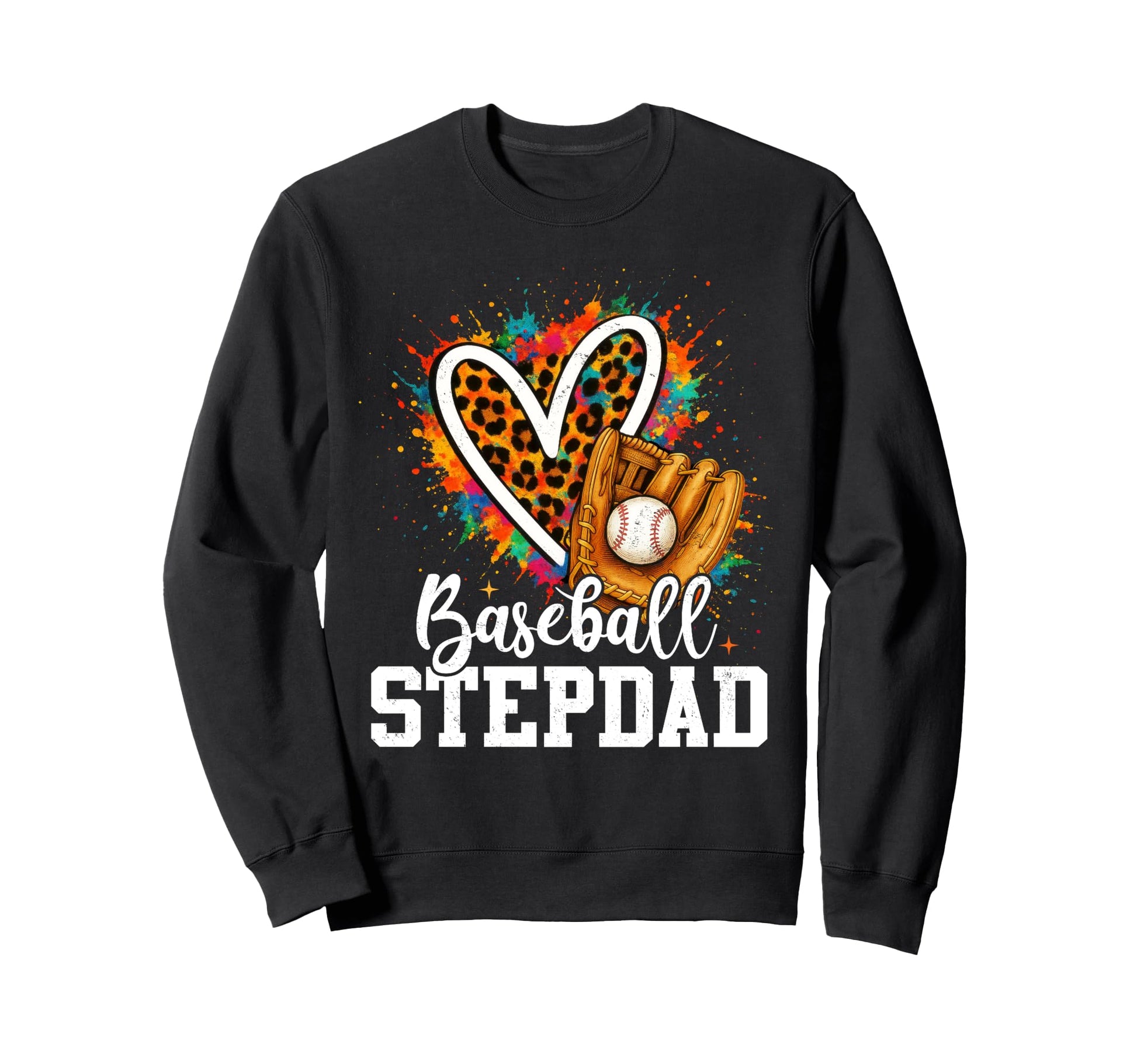 Baseball Stepdad Leopard Heart Sweatshirt - Casual Everyday Wear Unisex - T-Shirt, Sweatshirt, Hoodie