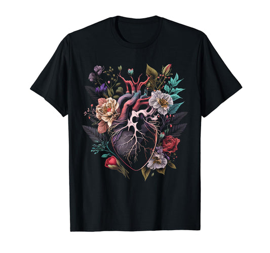 Anatomical Heart And Flowers Show T-Shirt - Custom Art Print for Adults - T-Shirt, Sweatshirt, Hoodie