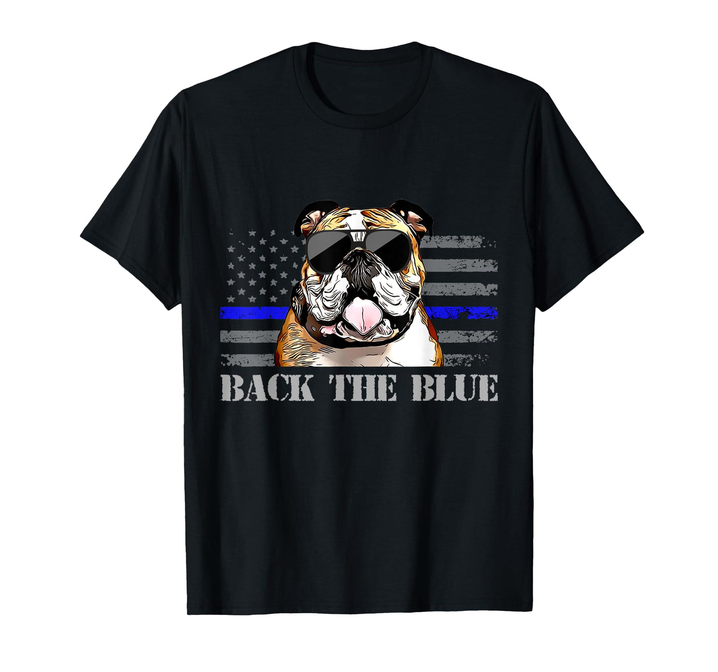 Bulldog Thin Blue Line American Flag T-Shirt - Fun Novelty Design Unisex - T-Shirt, Sweatshirt, Hoodie