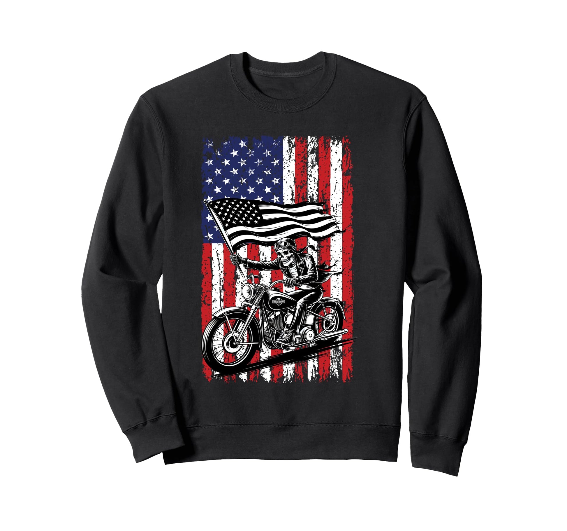 Skeleton Biker Usa Flag 4Th July Sweatshirt - Minimalist Print for Adults - T-Shirt, Sweatshirt, Hoodie