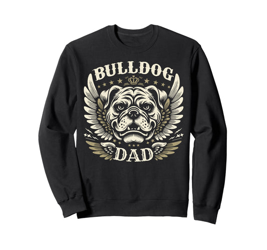 Bulldog Dad Biker Wings Motorcycle Sweatshirt - Graphic Print Men Women - T-Shirt, Sweatshirt, Hoodie