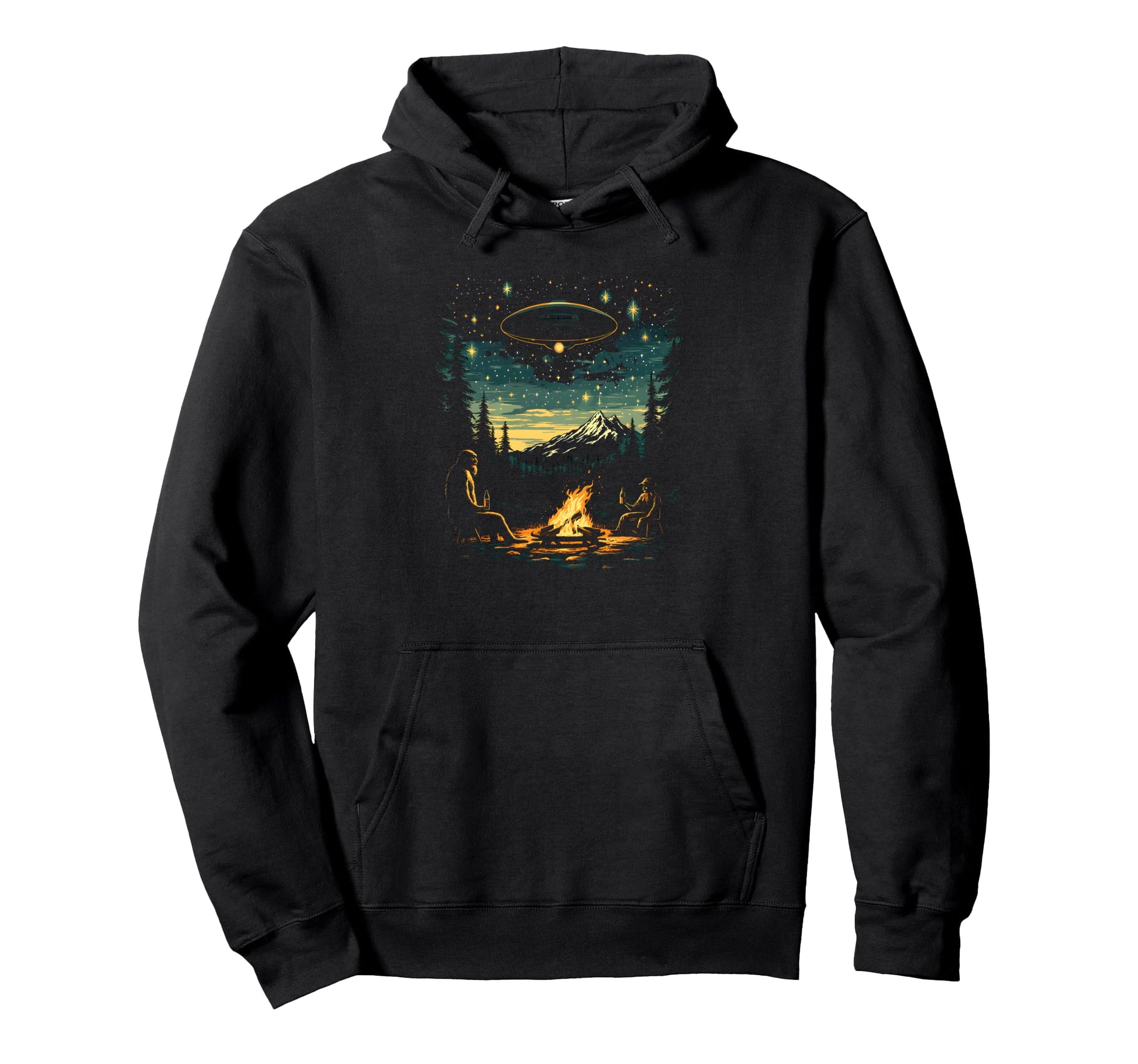 Bigfoot And Alien Camping Hoodie - Novelty Apparel Unisex - T-Shirt, Sweatshirt, Hoodie