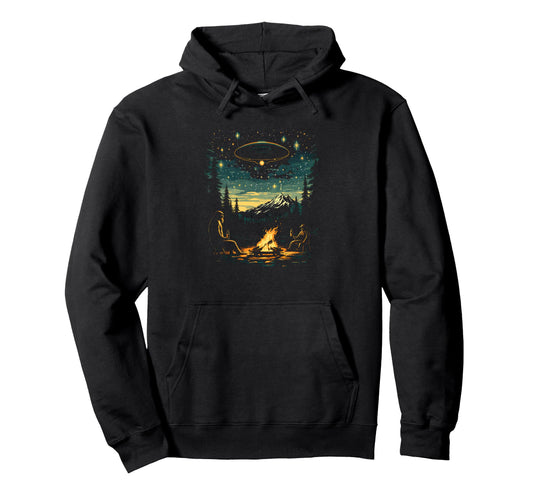 Bigfoot And Alien Camping Hoodie - Novelty Apparel Unisex - T-Shirt, Sweatshirt, Hoodie
