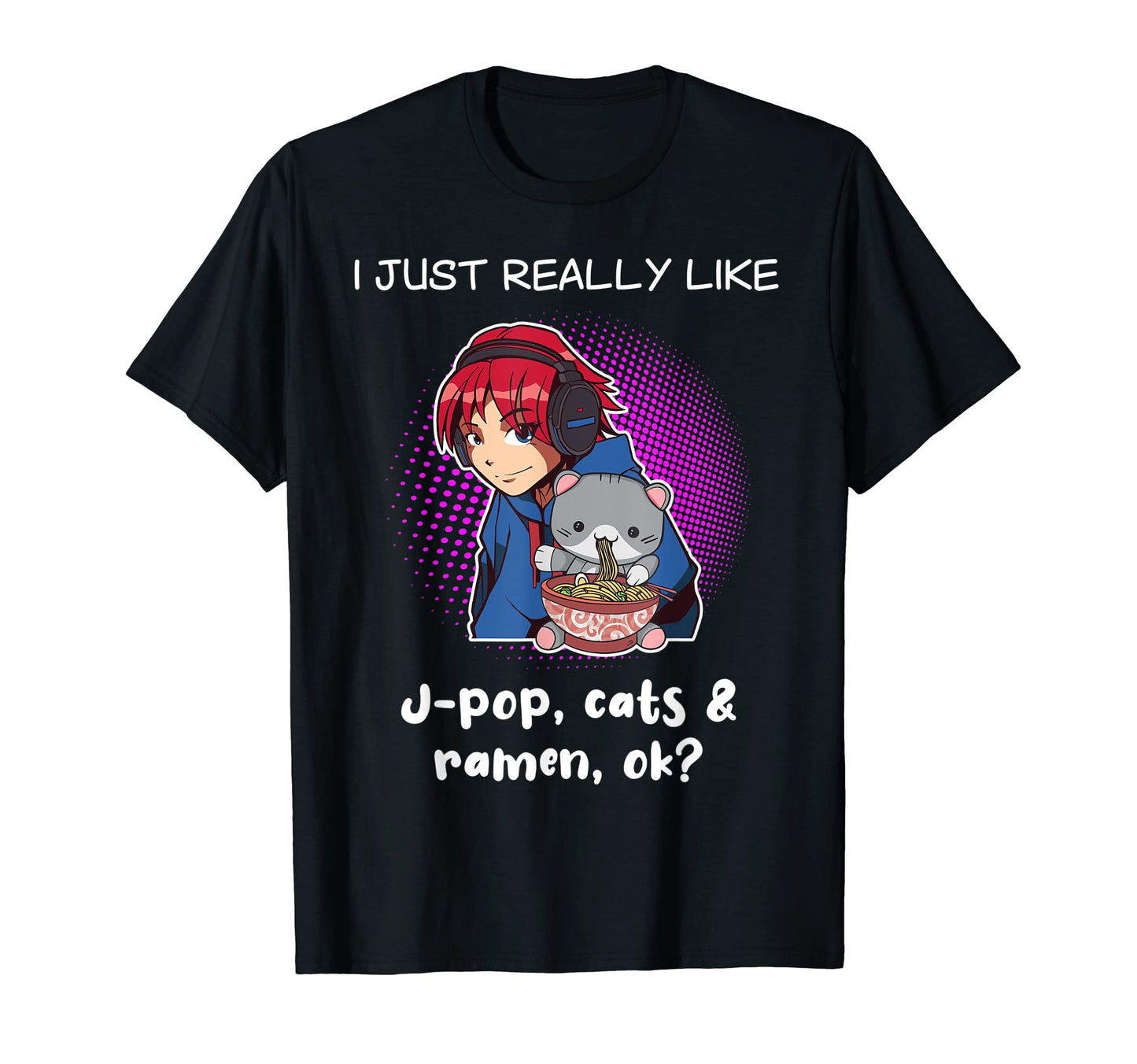J Pop Ramen Lover Cat Lover Kitten T-Shirt - Aesthetic Graphic Men Women - T-Shirt, Sweatshirt, Hoodie