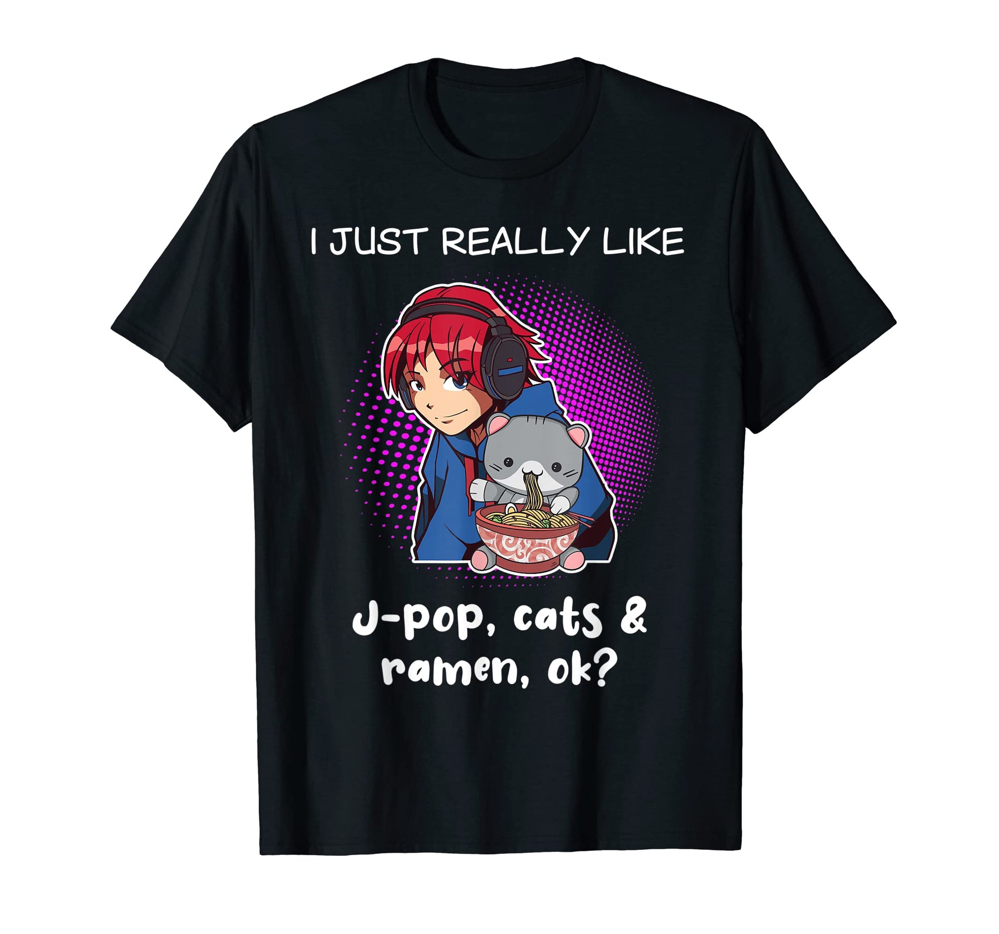 J Pop Ramen Lover Cat Lover Kitten T-Shirt - Aesthetic Graphic Men Women - T-Shirt, Sweatshirt, Hoodie