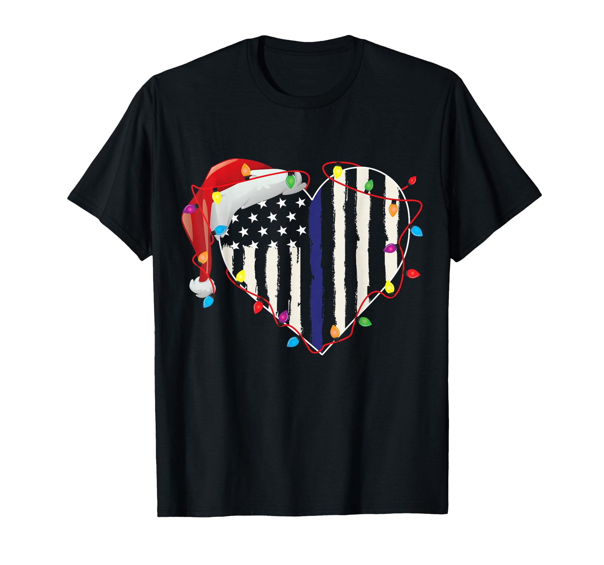 American Flag Blue Line Santa Hat T-Shirt - Minimalist Print for Adults - T-Shirt, Sweatshirt, Hoodie
