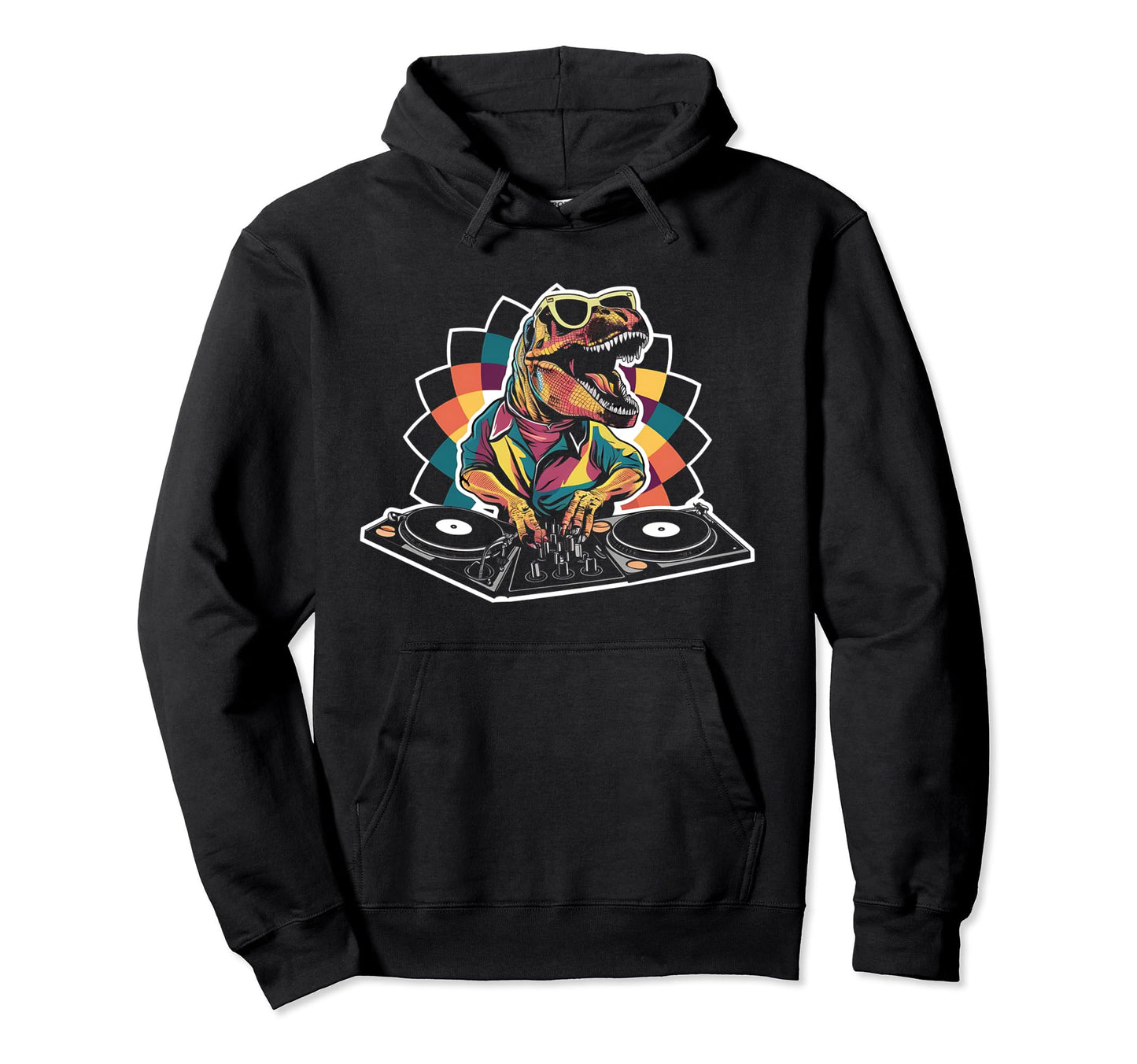 Dj T Rex Party Vibrant Pop Art Hoodie - Custom Art Print for Adults - T-Shirt, Sweatshirt, Hoodie