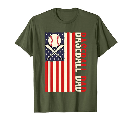American Flag Baseball Dad Fan Gift T-Shirt - Novelty Apparel for Adults - T-Shirt, Sweatshirt, Hoodie