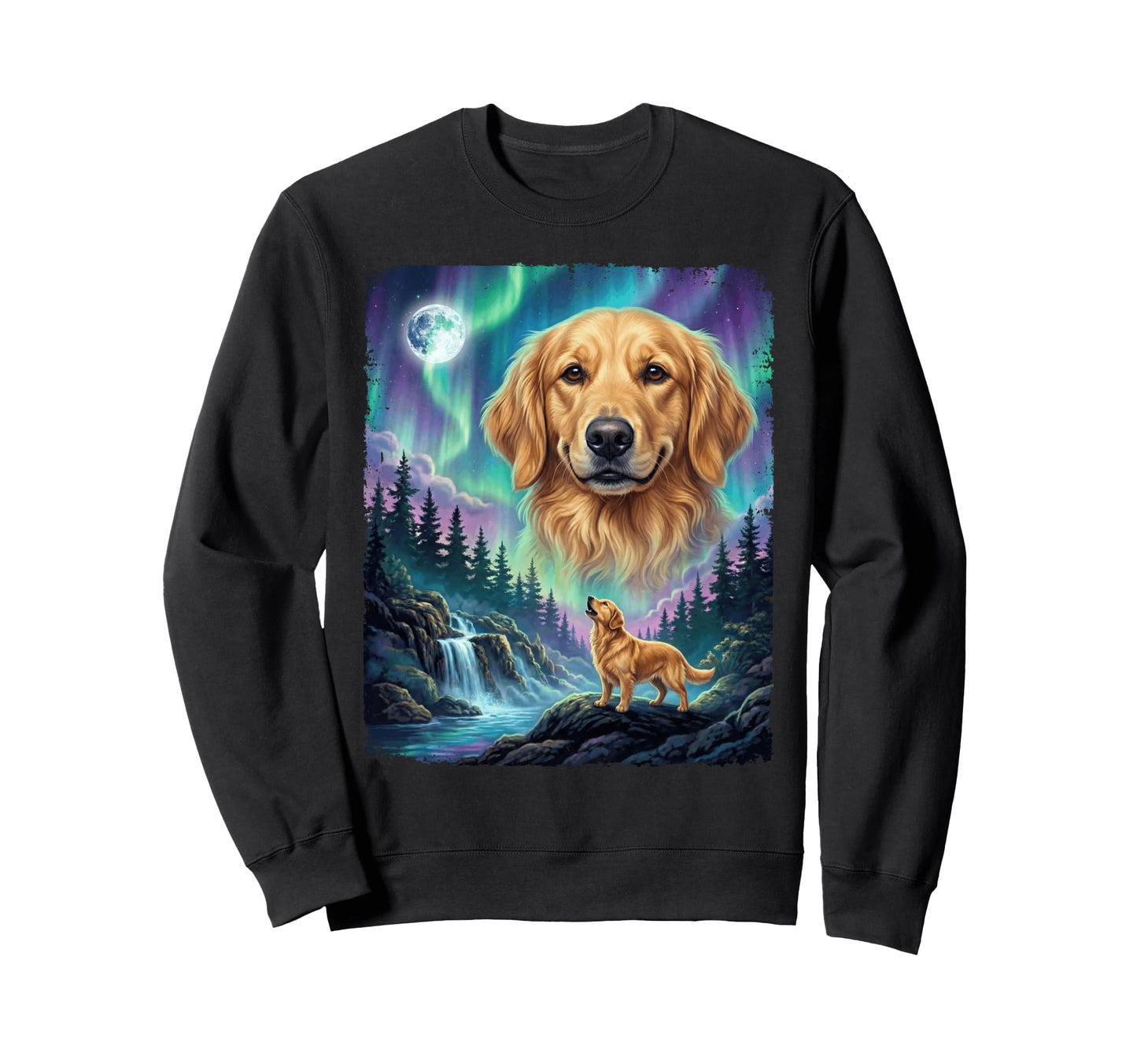 Golden Retriever Howling Aurora Sweatshirt - Custom Art Print Men Women - T-Shirt, Sweatshirt, Hoodie