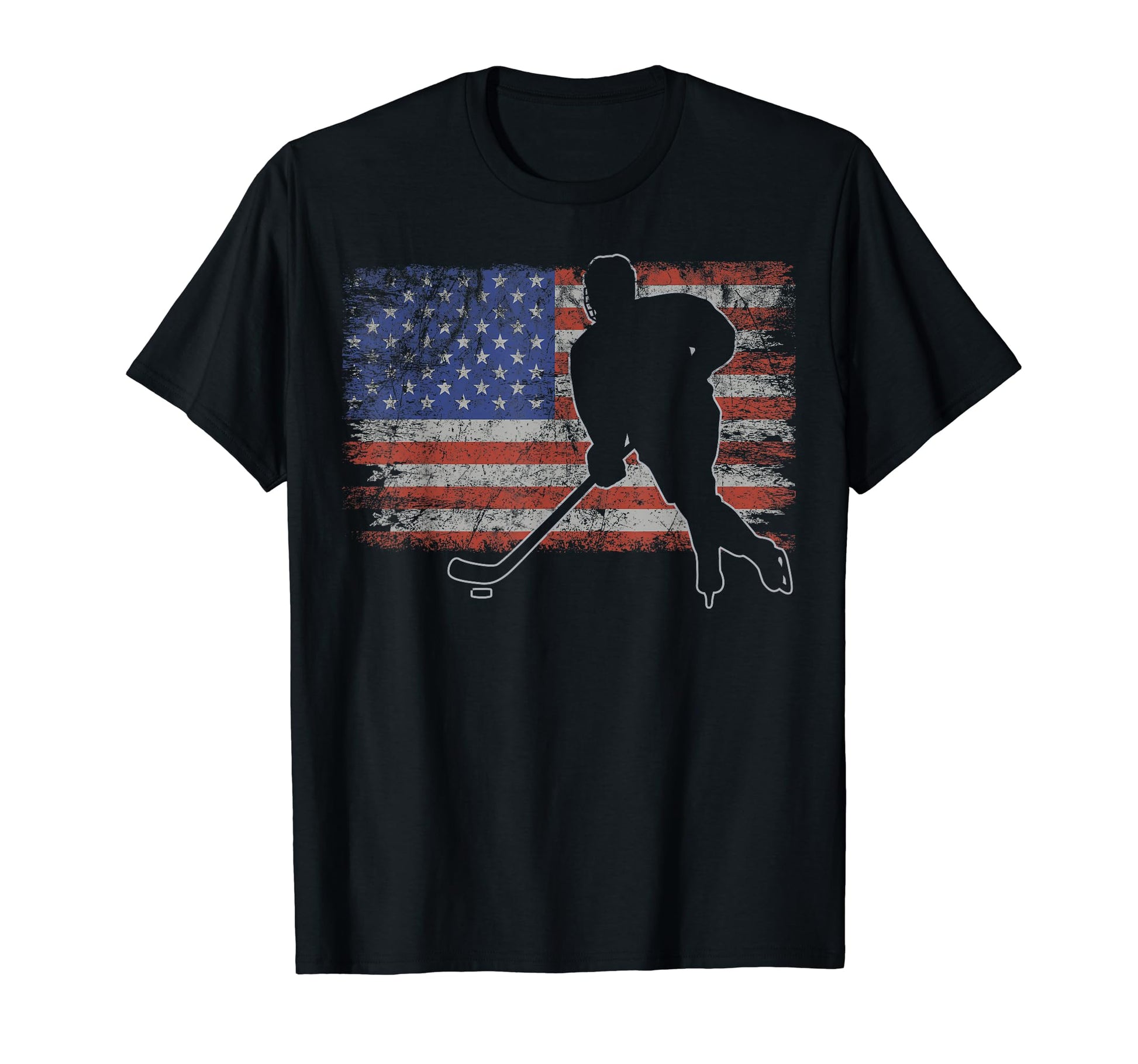 Ice Hockey Usa Flag Hockey 4Th July Ice T-Shirt - Unique Graphic Unisex - T-Shirt, Sweatshirt, Hoodie