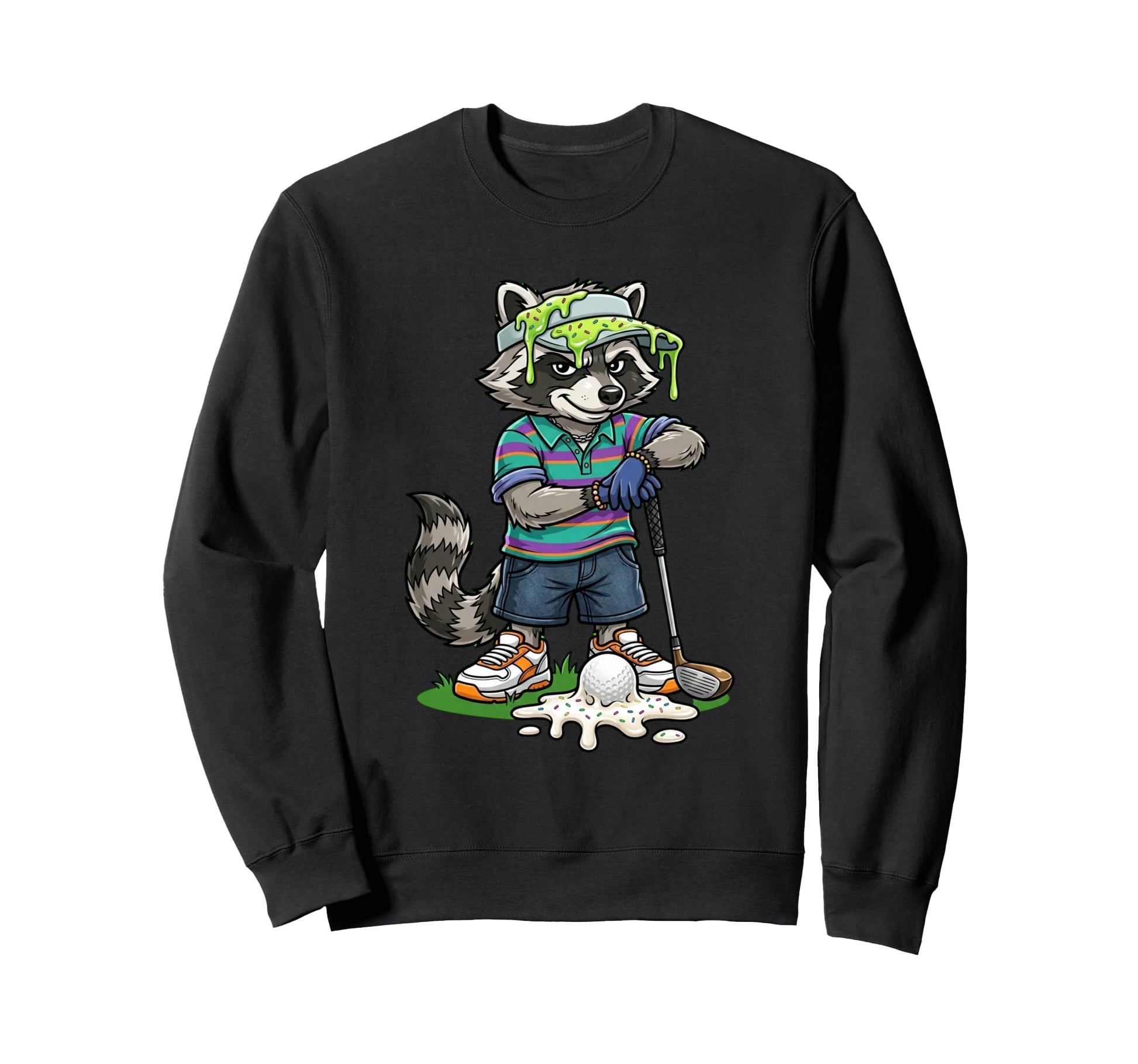 Funny Golf Raccoon Melting Ball Sweatshirt - Novelty Apparel for Adults - T-Shirt, Sweatshirt, Hoodie