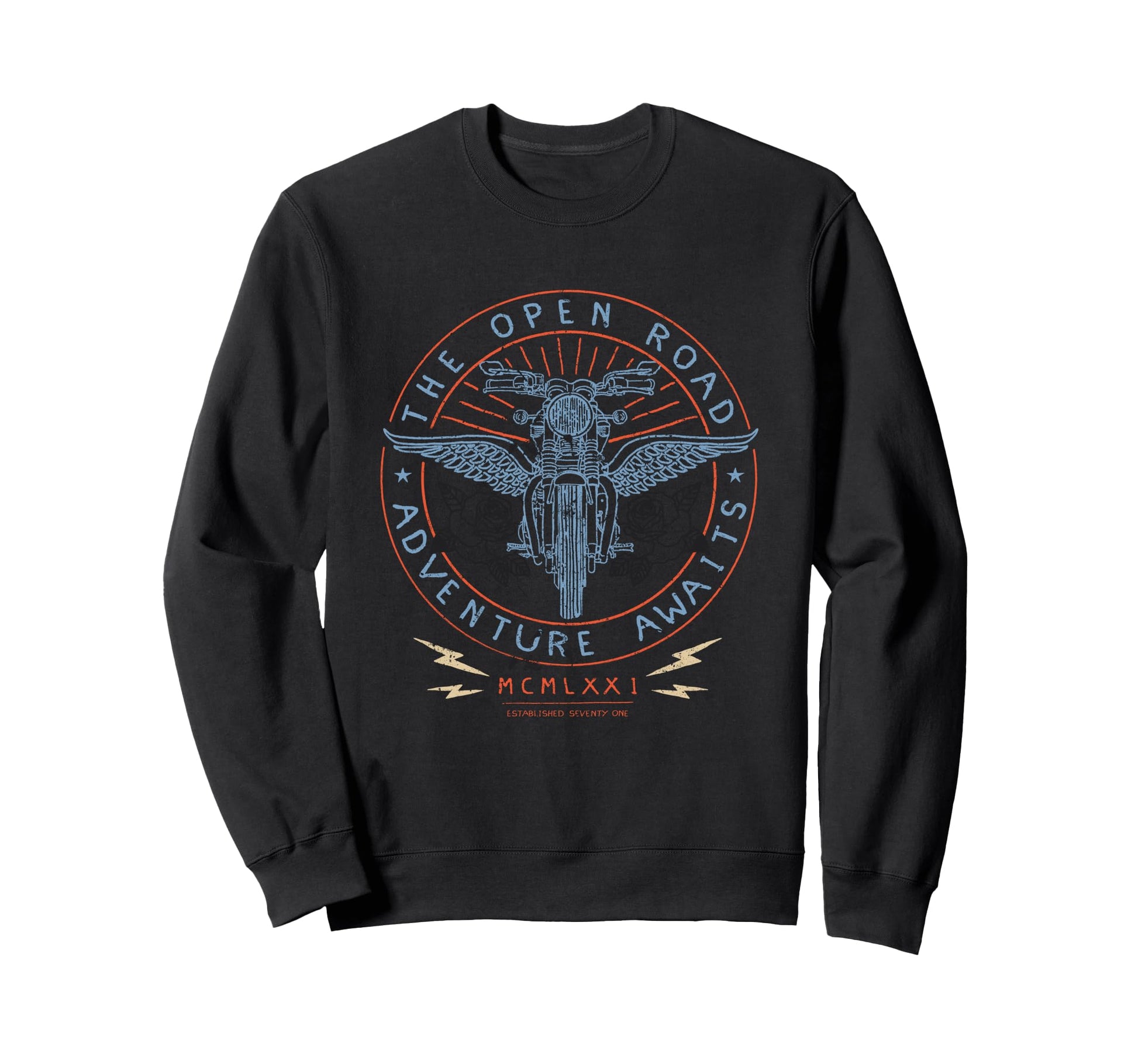 Adventure Awaits Motorcycle Sweatshirt - Aesthetic Graphic for Adults - T-Shirt, Sweatshirt, Hoodie