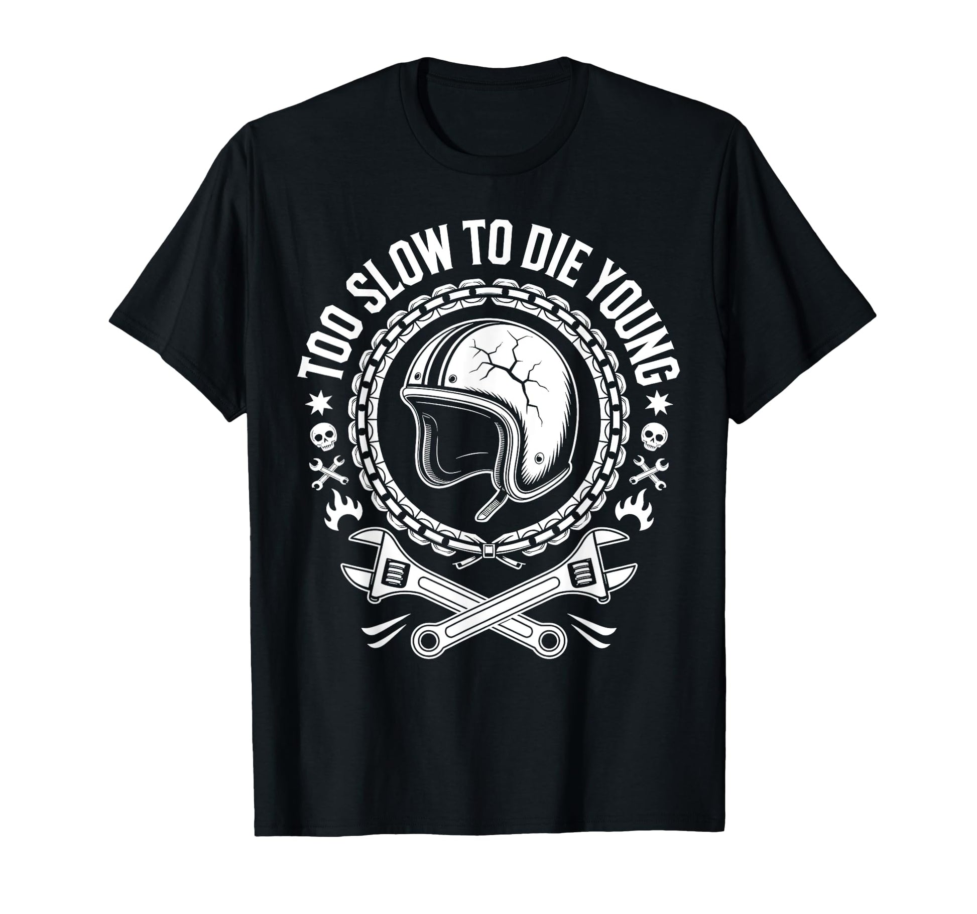 Too Slow To Die Young Motorcycle Helmet T-Shirt - Unique Graphic Unisex - T-Shirt, Sweatshirt, Hoodie