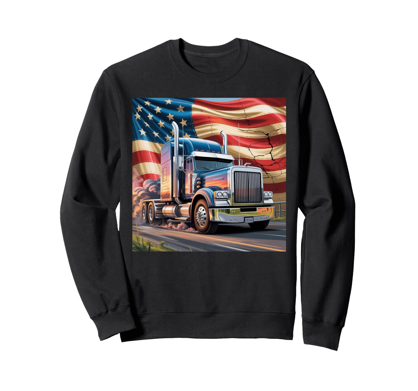 American Flag Trucker Dad Big Rig Sweatshirt - Streetwear Style Men Women - T-Shirt, Sweatshirt, Hoodie