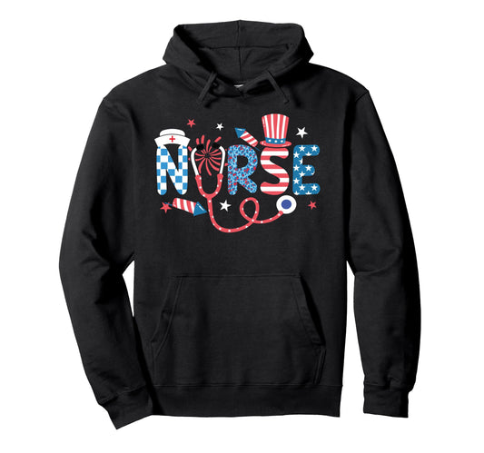 American Nurse 4Th July Nurse Hoodie - Casual Everyday Wear Men Women - T-Shirt, Sweatshirt, Hoodie