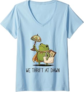 Women's We Thrift At Dawn Funny Frog Thrifting Vintage V-Neck T-Shirt Unisex T-shirt, Sweatshirt, Hoodie, Long Sleeve Tee - T-Shirt, Sweatshirt, Hoodie