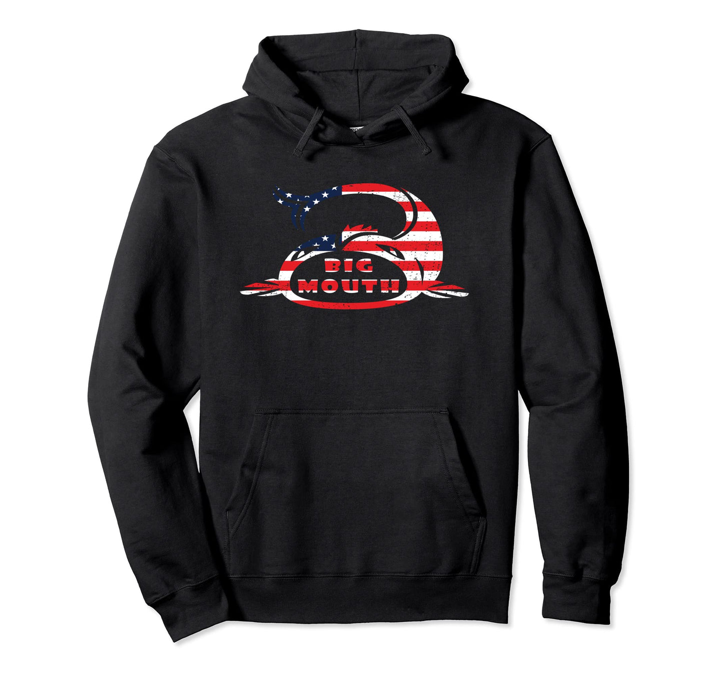 Big Mouth Usa Flag Bass Fishing Pop Hoodie - Fun Novelty Design Men Women - T-Shirt, Sweatshirt, Hoodie
