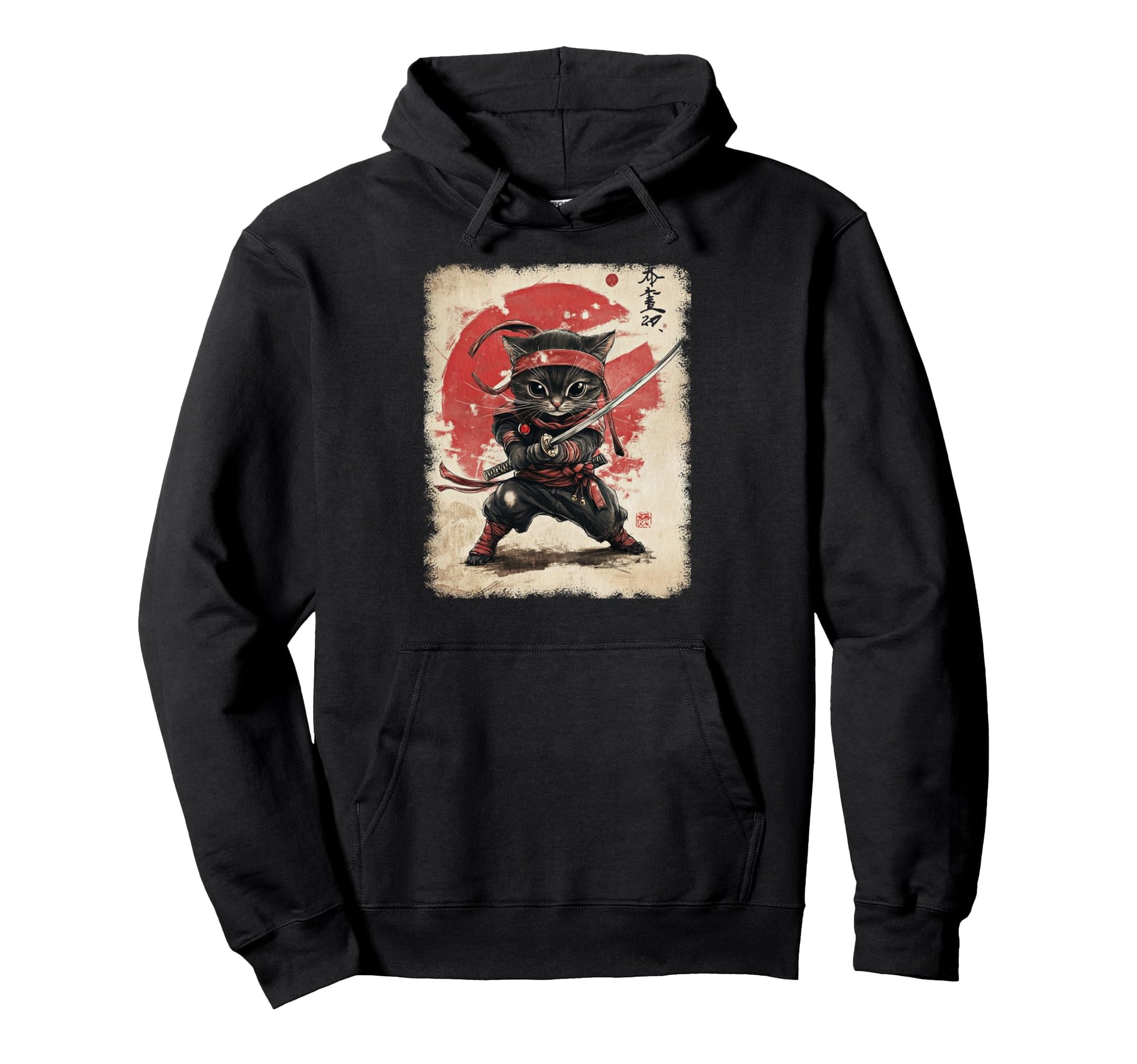 Japanese Samurai Kitten Kawaii Ninja Hoodie - Novelty Apparel for Adults - T-Shirt, Sweatshirt, Hoodie
