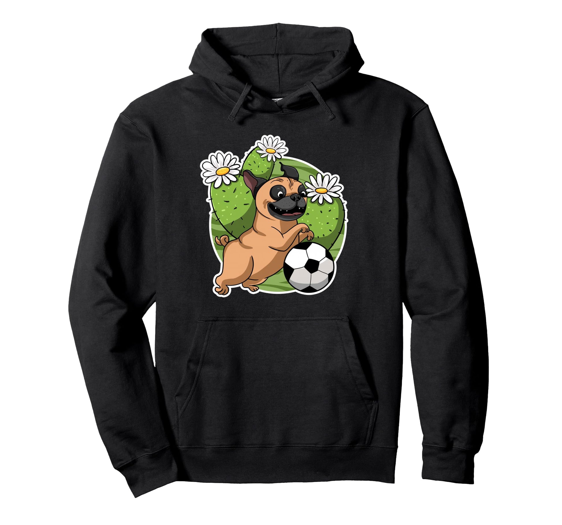Pug Soccer Cactus Football Desert Hoodie - Novelty Apparel for Adults - T-Shirt, Sweatshirt, Hoodie