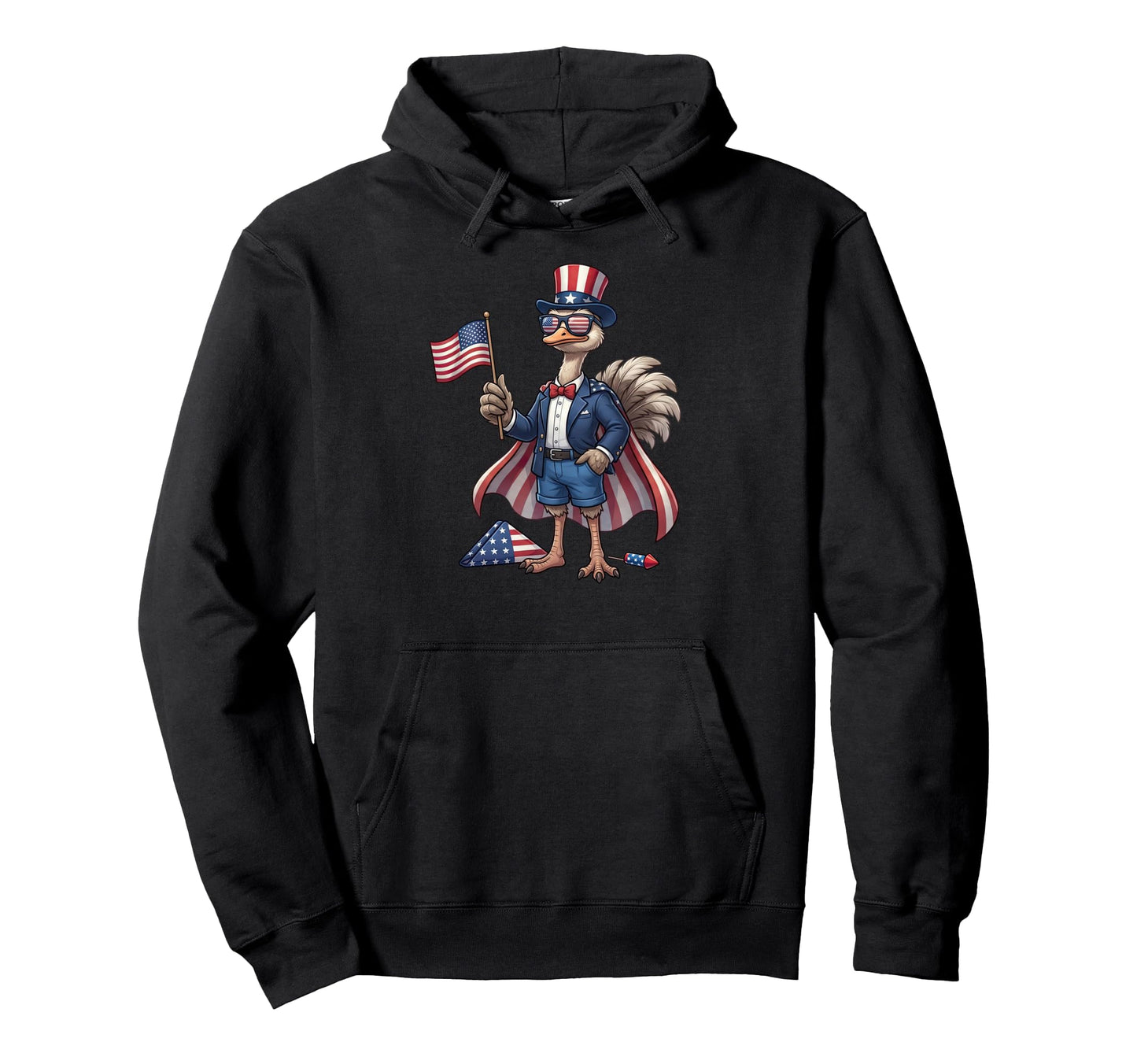 Funny Ostrich American Usa Flag Hoodie - Minimalist Print for Adults - T-Shirt, Sweatshirt, Hoodie