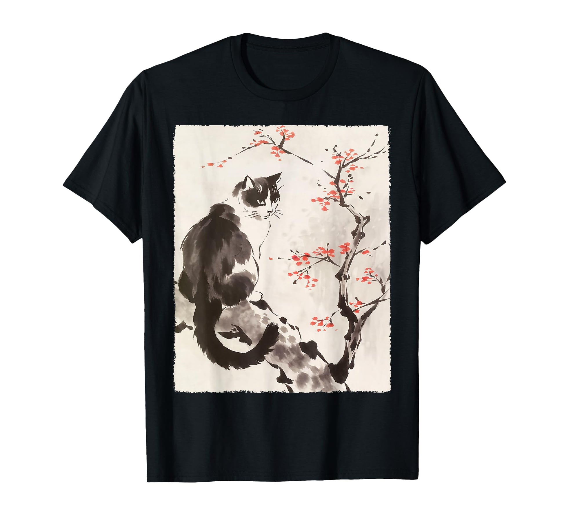 Cat Japanese Art Sakura Cherry Blossom T-Shirt - Trendy Graphic Men Women - T-Shirt, Sweatshirt, Hoodie