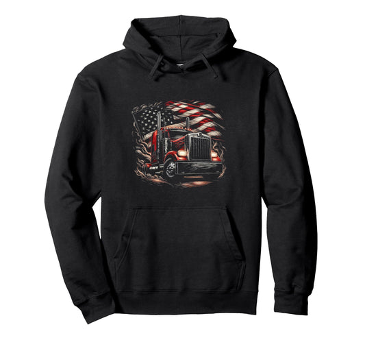 4Th July Us Flag American Truck Driver Hoodie - Minimalist Print Unisex - T-Shirt, Sweatshirt, Hoodie