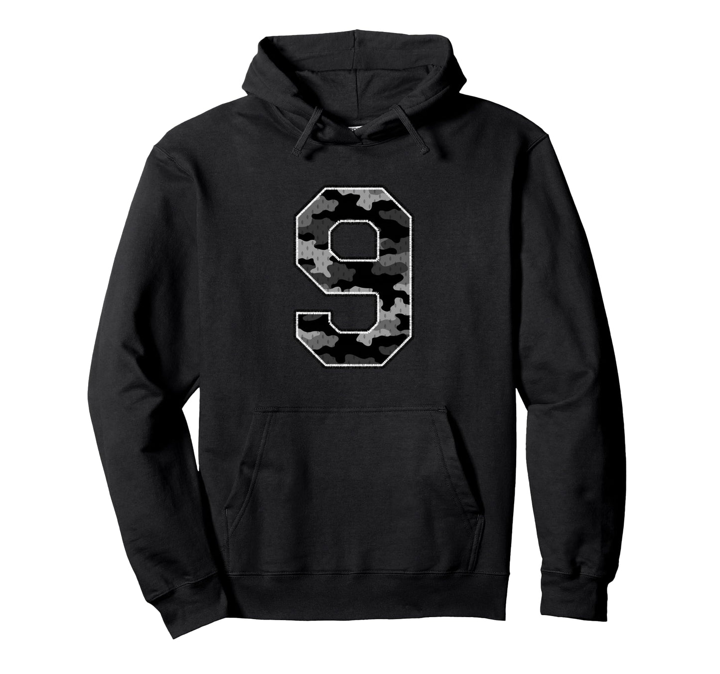 Black Camo Number 9 Athlete Sports Hoodie - Fun Novelty Design for Adults - T-Shirt, Sweatshirt, Hoodie