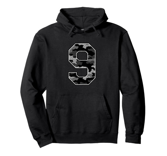 Black Camo Number 9 Athlete Sports Hoodie - Fun Novelty Design for Adults - T-Shirt, Sweatshirt, Hoodie