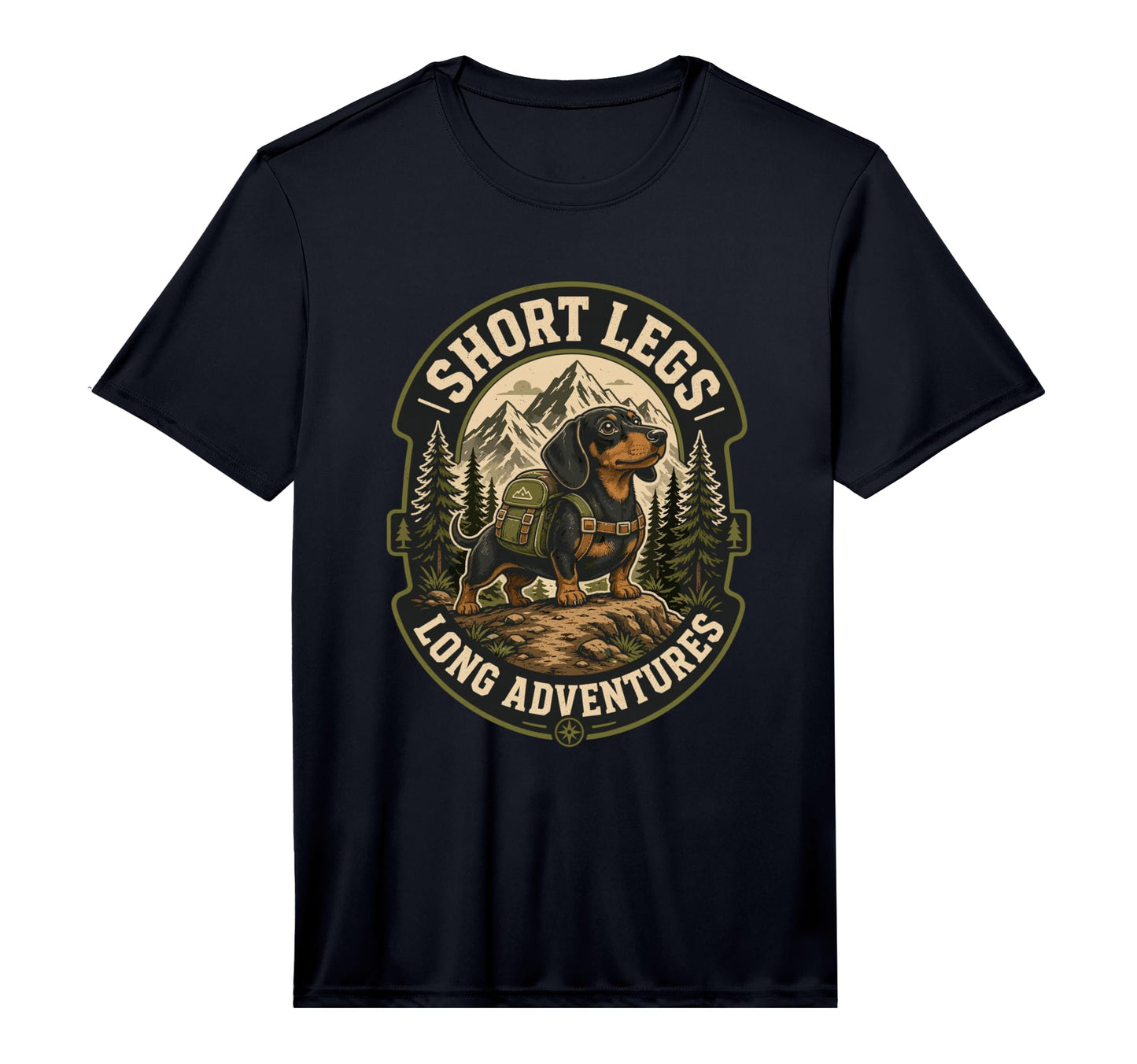 Dachshund Hiking Dog Short Legs Long T-Shirt - Custom Art Print Unisex - T-Shirt, Sweatshirt, Hoodie