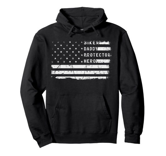 Biker Daddy Protector Hero Fathers Hoodie - Minimalist Print for Adults - T-Shirt, Sweatshirt, Hoodie