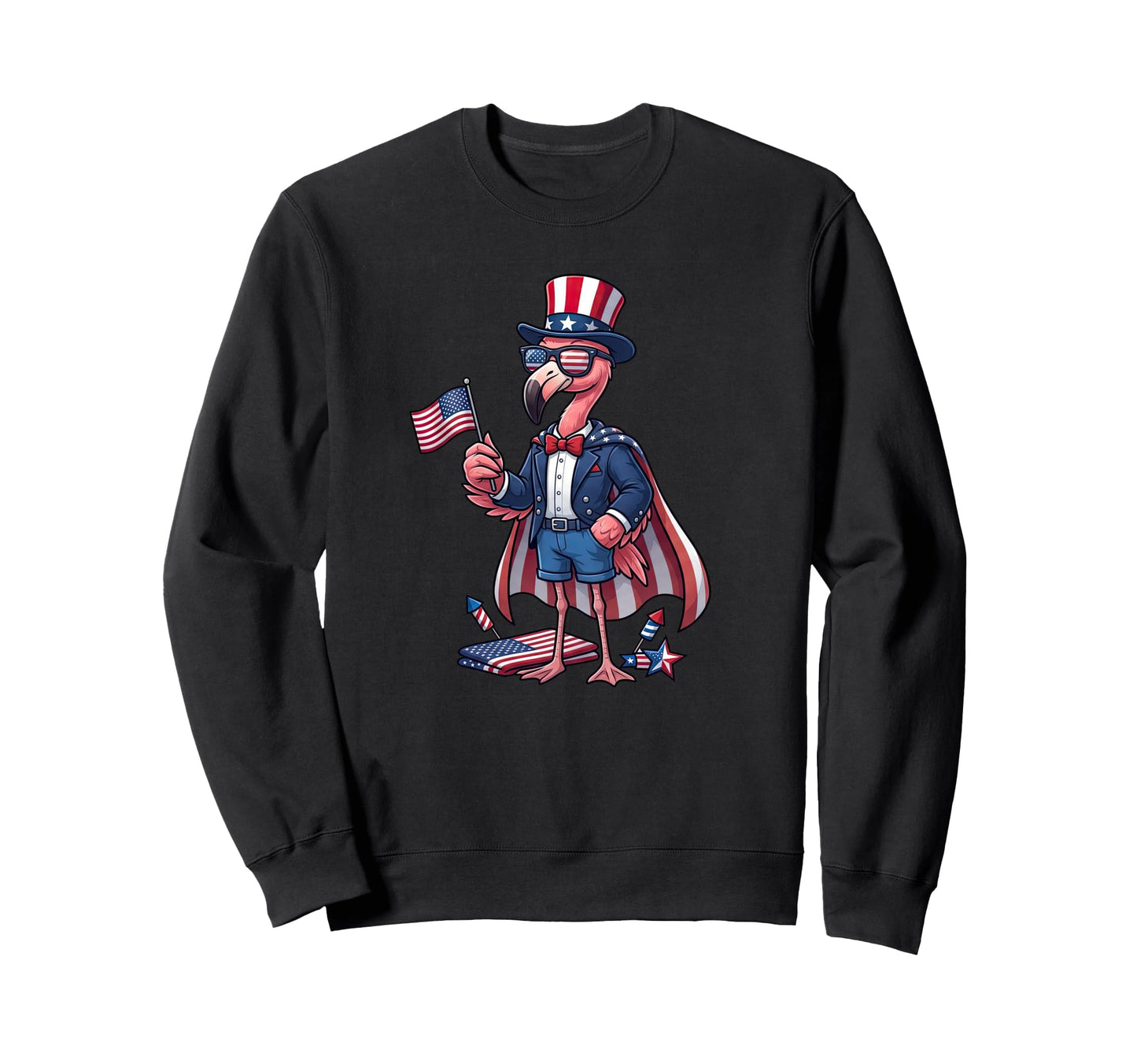 Funny Flamingo American Usa Flag Sweatshirt - Trendy Graphic Men Women - T-Shirt, Sweatshirt, Hoodie