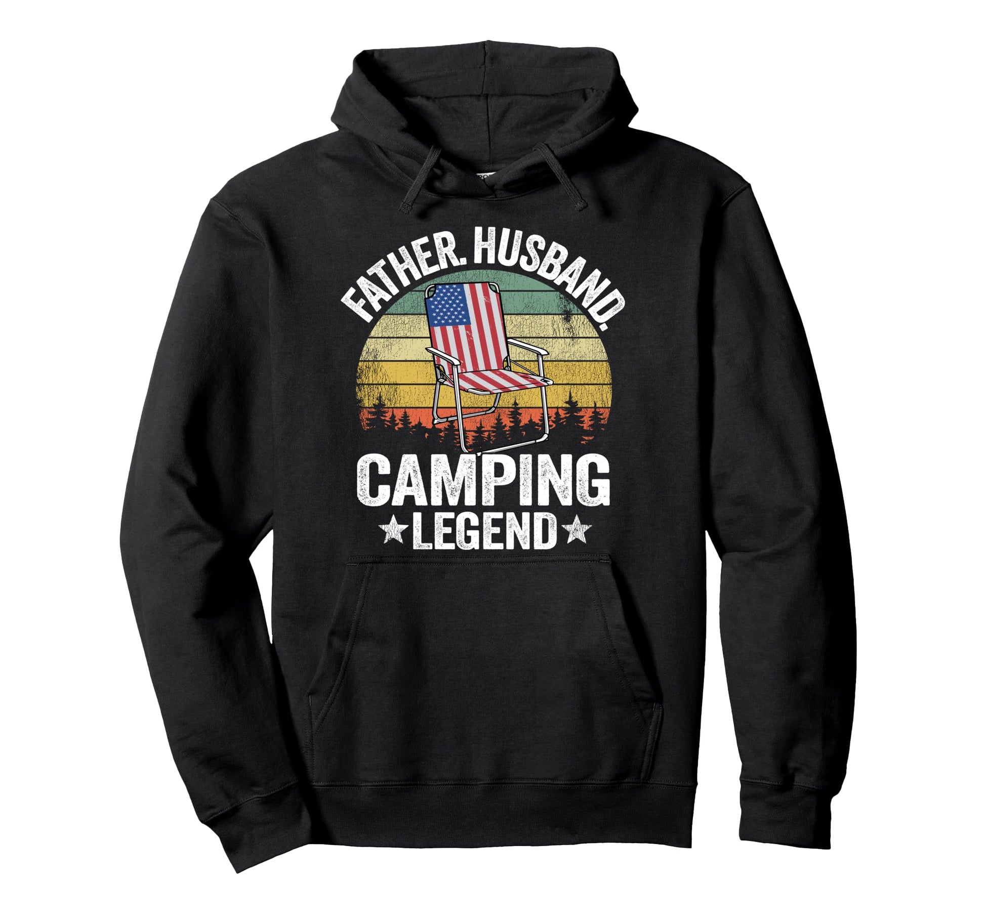 Father Husband Camping Legend American Hoodie - Aesthetic Graphic Unisex - T-Shirt, Sweatshirt, Hoodie